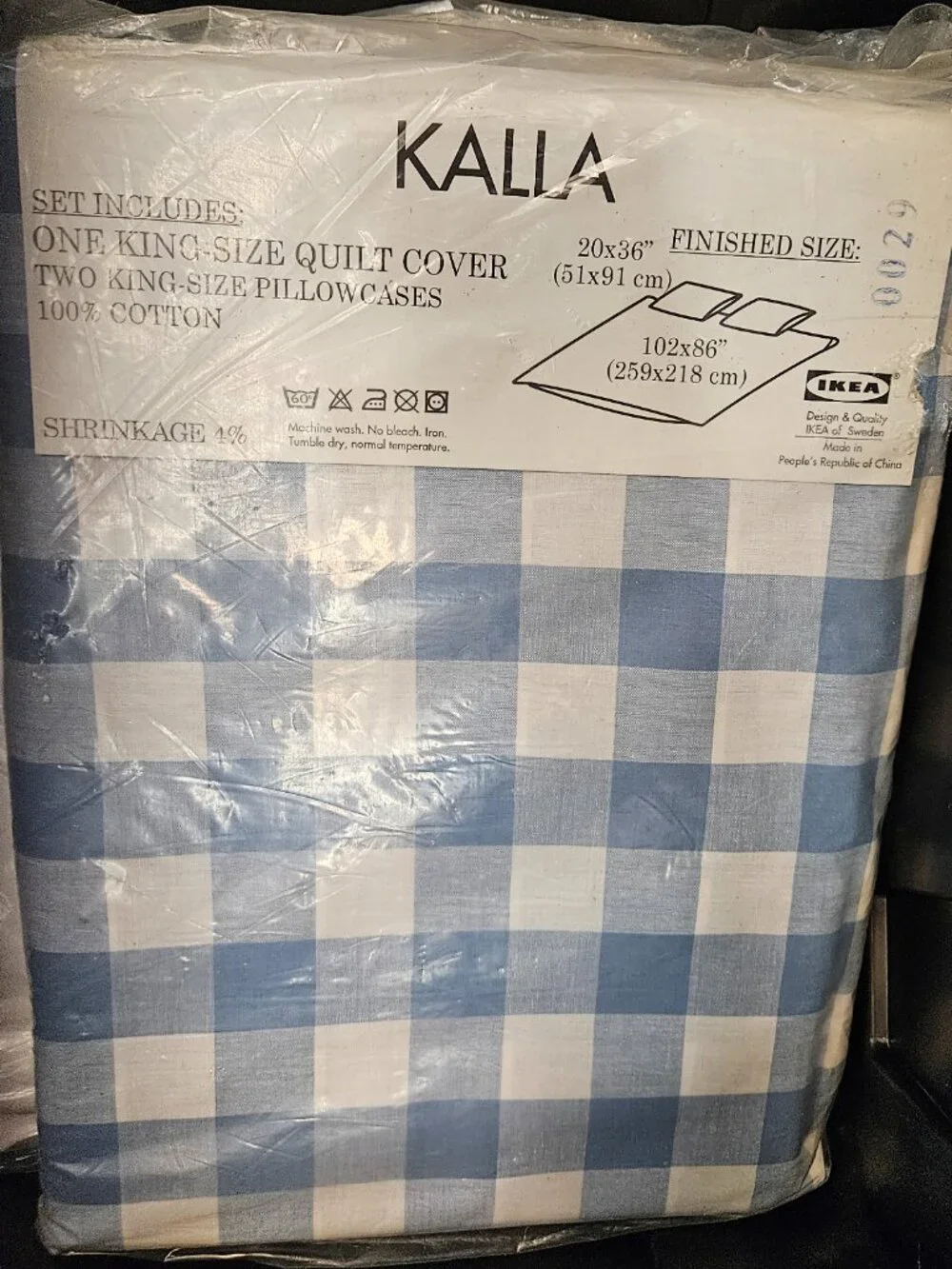 New IKEA KALLA 100% COTTON KING SIZE COMFORTER COVER & PILLOWCASES BLUE PLAID